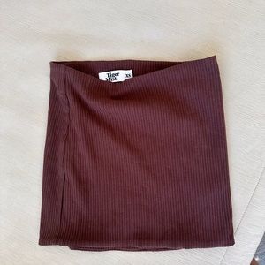 Tiger mist, ribbed, brown double lined mini skirt
